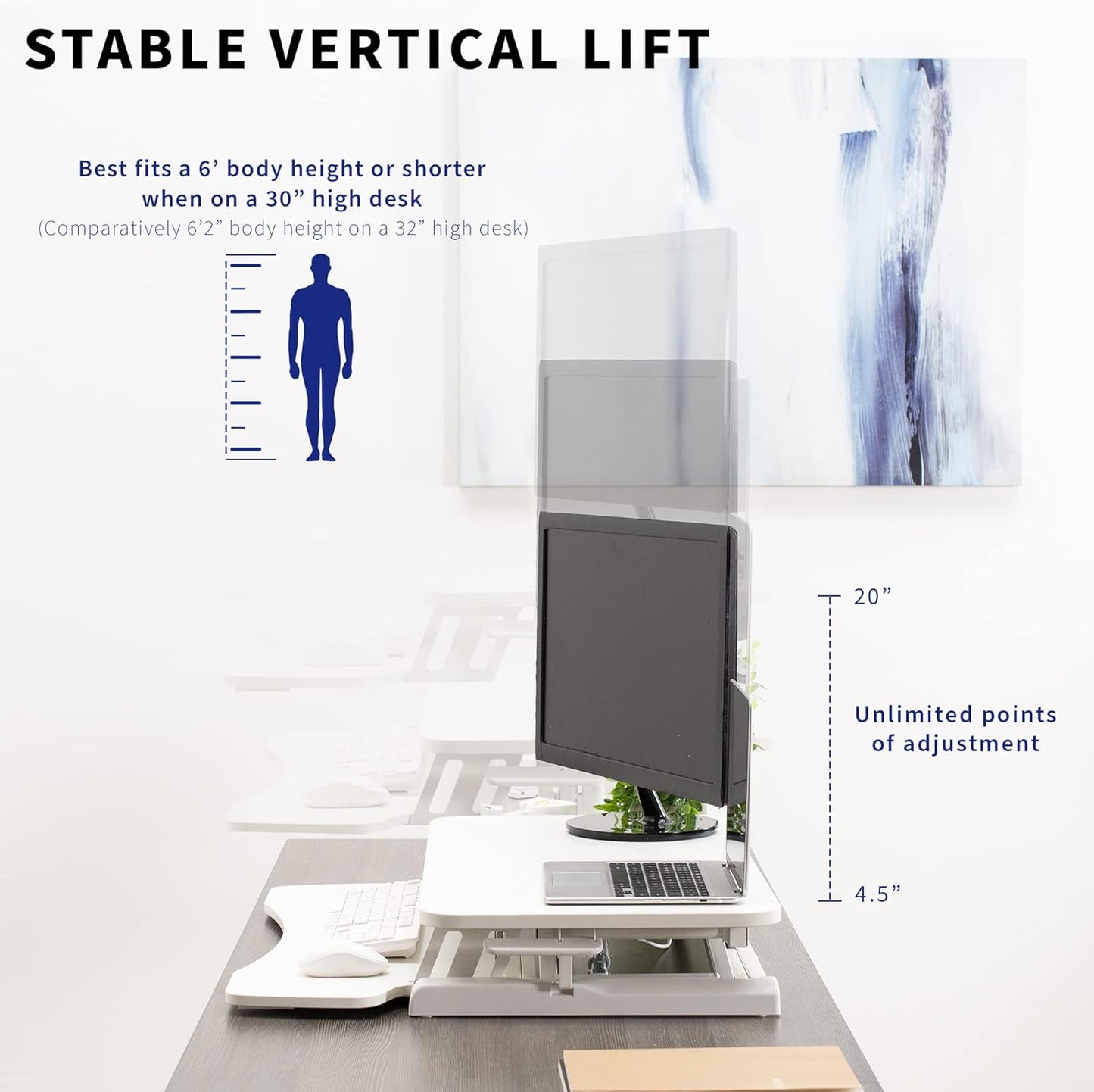 VIVO 26 inch Desk Converter, K Series, Height Adjustable Sit to Stand Riser, Dual Monitor and Laptop Workstation with Keyboard Tray, Black, DESK-V026KB