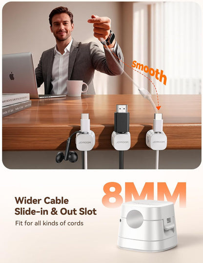JOYROOM Detachable Magnetic Cord Organizer w/Secure Snap-Lock, 2-in-1 Adhesive& Magnetic Cable Clips, Auto-Fit Spring Management for φ1.5~8mm Cables, Under Desk Nightstand Home Office Car Wire Keeper