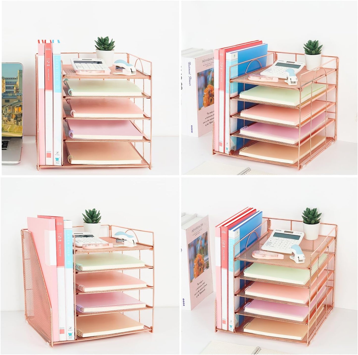 LEKETREE Desk Organizers and Accessories, 5-Tier Paper Letter Tray Organizer with File Holder, Desktop Organizer for Office Supplies (Black)
