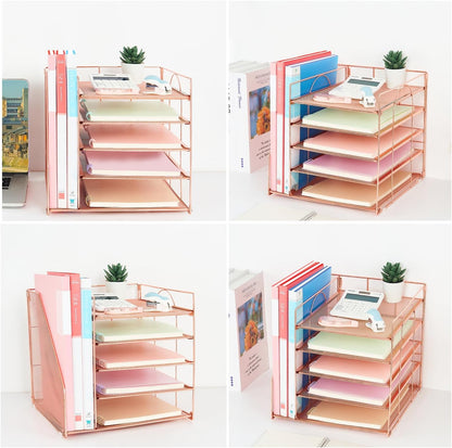 LEKETREE Desk Organizers and Accessories, 5-Tier Paper Letter Tray Organizer with File Holder, Desktop Organizer for Office Supplies (Black)