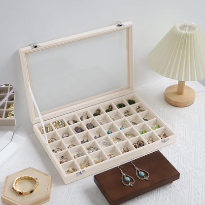 Stratalife Jewelry Organizer Bracelet Organizer Storage Box 12 Grid Stackable Jewelry Tray with Lid Velvet Jewelry Box for Drawer Necklace Bracelet Display Storage Organizer Box (Beige)