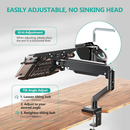 WALI Laptop Desk Mount, Single Monitor Arm with Laptop Holder, Adjustable Height Laptop Arm Mount for Desk, Fits 17” Notebook and 34” Monitors, Up to 22-26.4Lbs (GSMP001LPN), Black