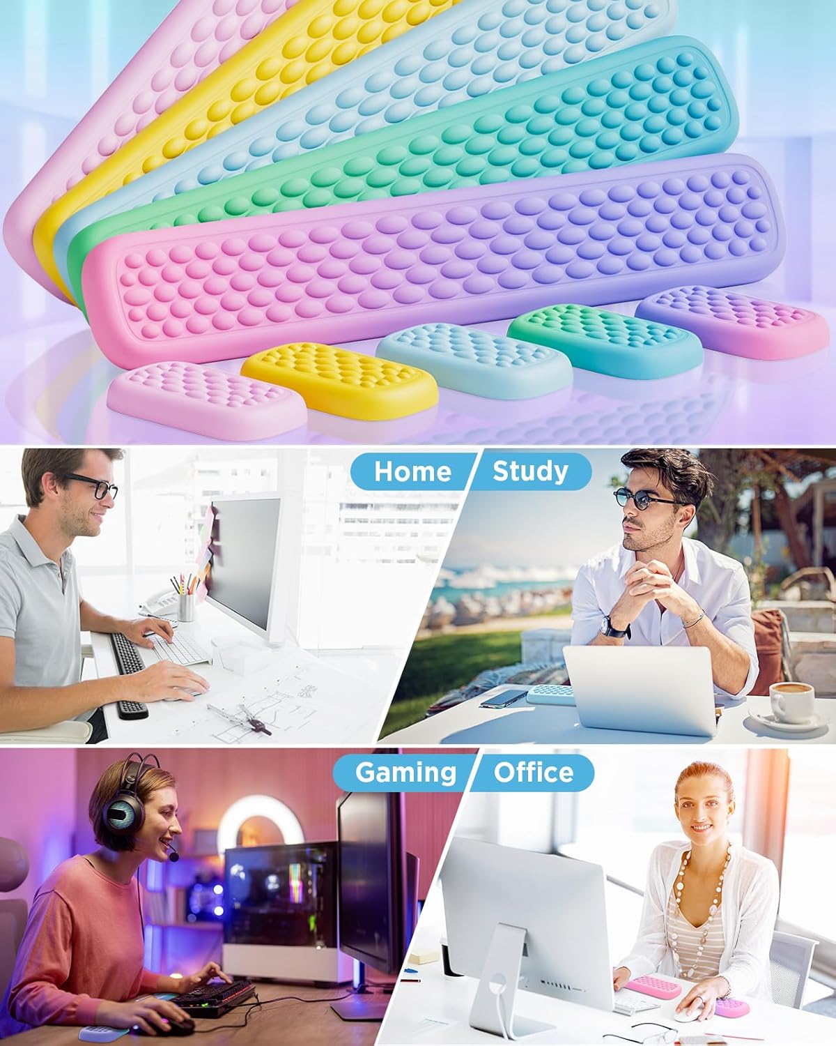 Lekvey Ergonomic Keyboard Wrist Rest - Memory Foam with Massage Points & Waterproof PU Leather Wrist Pad, Carpal Tunnel Support for Office Computer/Gaming, Typing Pain Relief, Easy-Clean（Rose Pink）