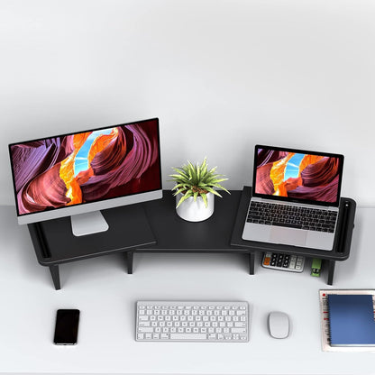 Zimilar Dual Monitor Stand Riser, Monitor Stand with Adjustable Length and Angle, Wood Monitor stand for desk, Monitor Riser for 2 monitors with Storage Space(Rust Brown Large)