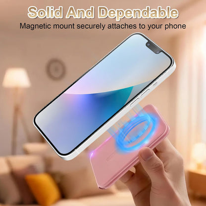 Magnetic Phone Stand, Compatible with All Smartphones 17/16/15/14/13/12 Series, Slim PU Leather Desk Stand with Angle Adjustment, Portable & Includes 1 Strong Magnetic Ring for Any Phone(Pink)