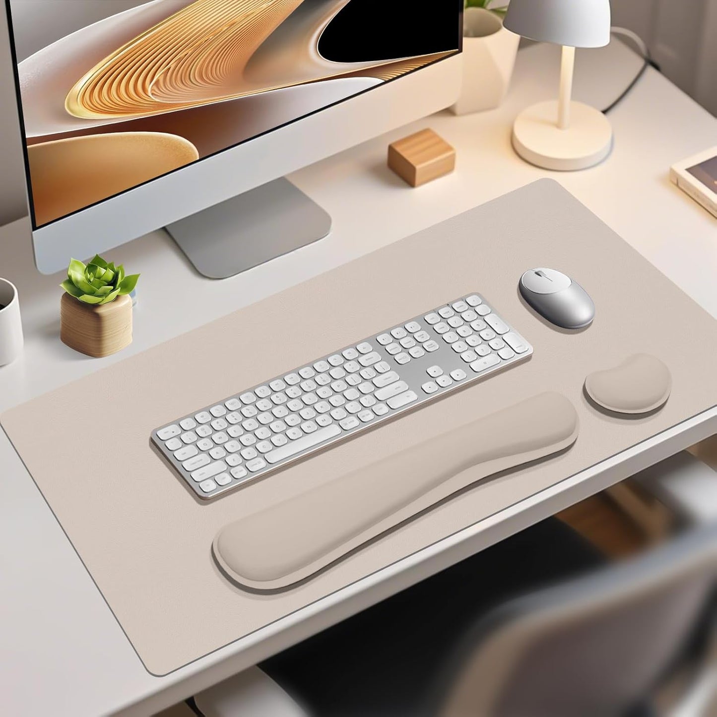 Wrist Rest for Computer Keyboard and Mouse, Ergonomic Design Wrist Support Pad for Keyboard, Soft Memory Foam Desk Pads Support Hand and Arm Easy Typing Pain Relief, 2 Piece Pad, Cream Pink