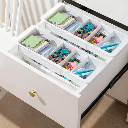 3 Pcs Expandable Drawer Organizer Bins Adjustable Deep Drawer Hanging Organizer Tray Expandable 11.4 to 18.1 Inches Plastic Dividers Storage for Office Bathroom Bedroom Kitchen Desk, White