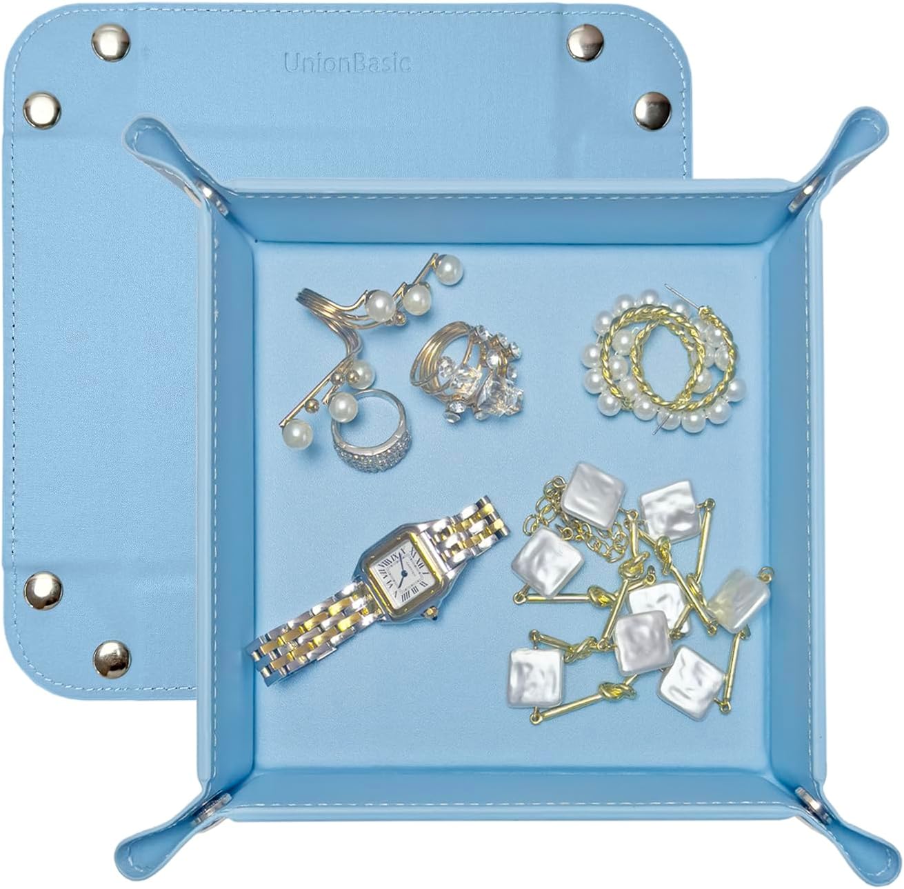 UnionBasic Medium Valet Tray, Jewelry Tray for Rings Watches Earrings, Entryway Catchall Caddy for Coins Keys Change, Nightstand Bedside Valet Holder, Trays for Electronic Gadgets, Candy Pink Plus - Colors A