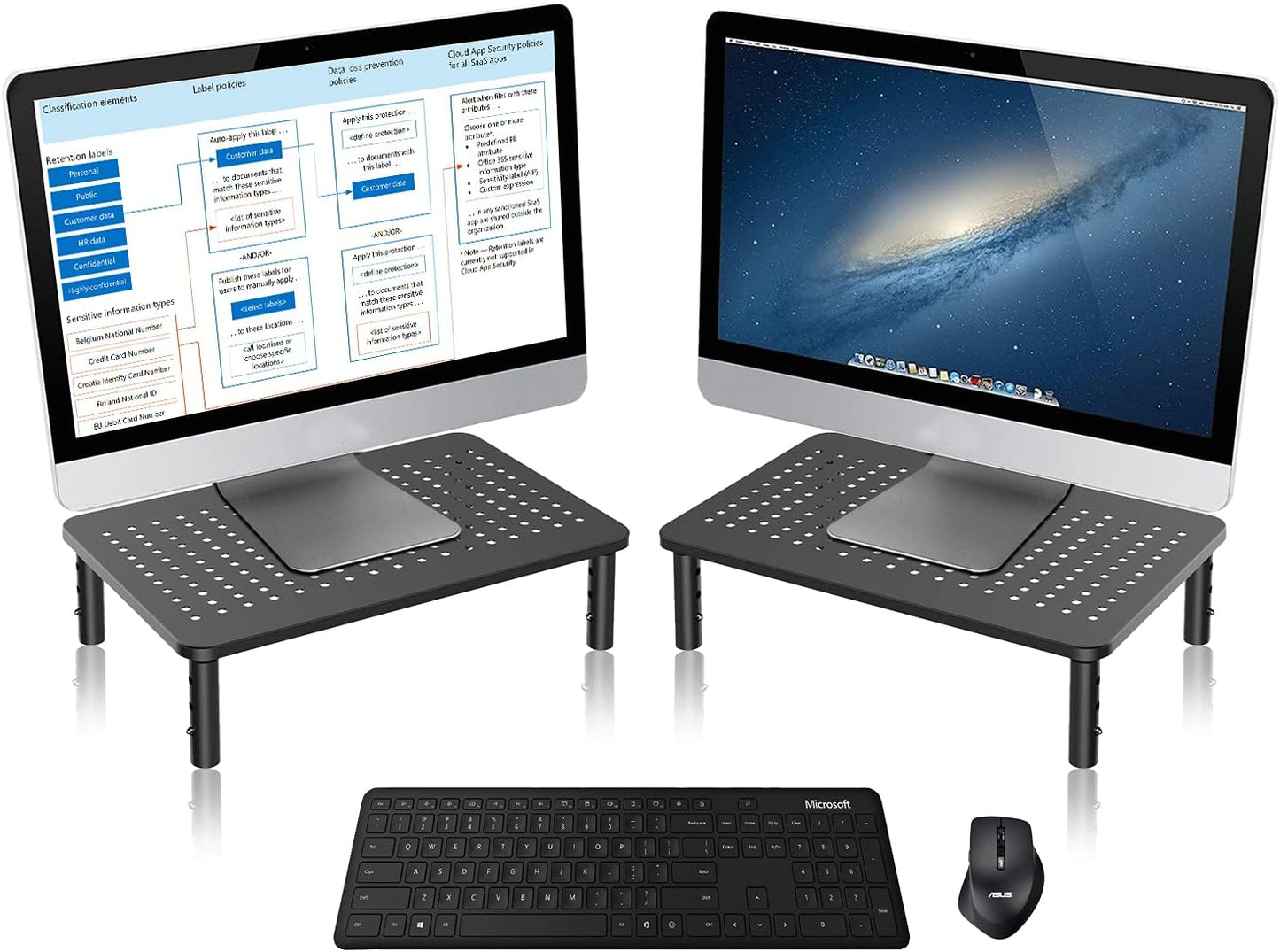 Bracwiser Monitor Stand Riser, Metal Computer Stand, 3 Height Adjustable Screen Riser with Mesh Platform for PS4, Laptop, Printer, Notebook and All Flat Screen, Holds Up to 20KG