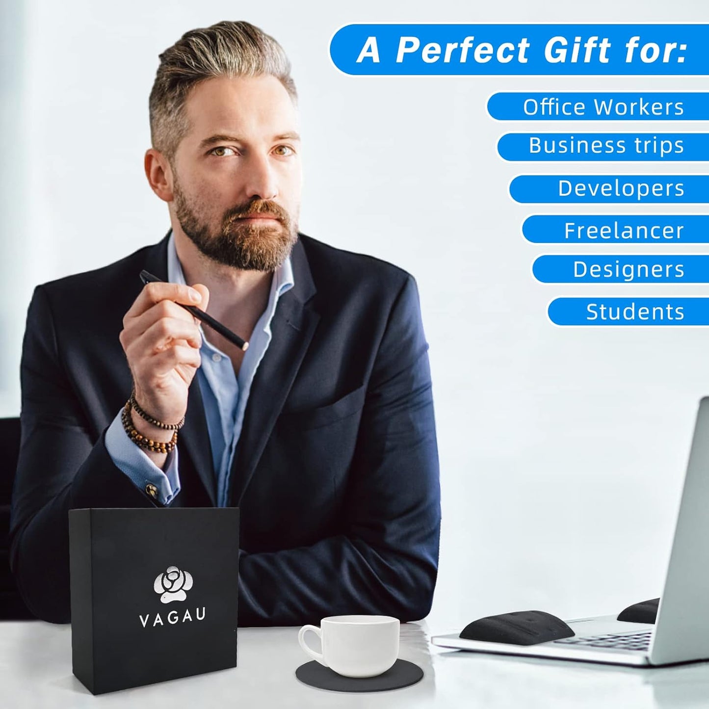 VAGAU Wrist Rests for Laptop, Wrist Support for Keyboard and Mouse, Ergonomic Memory Foam Wrist Pads for Laptop, Office, Computer, Comfortable Typing Wrist Pain & Carpal Tunnel Relief (Black)