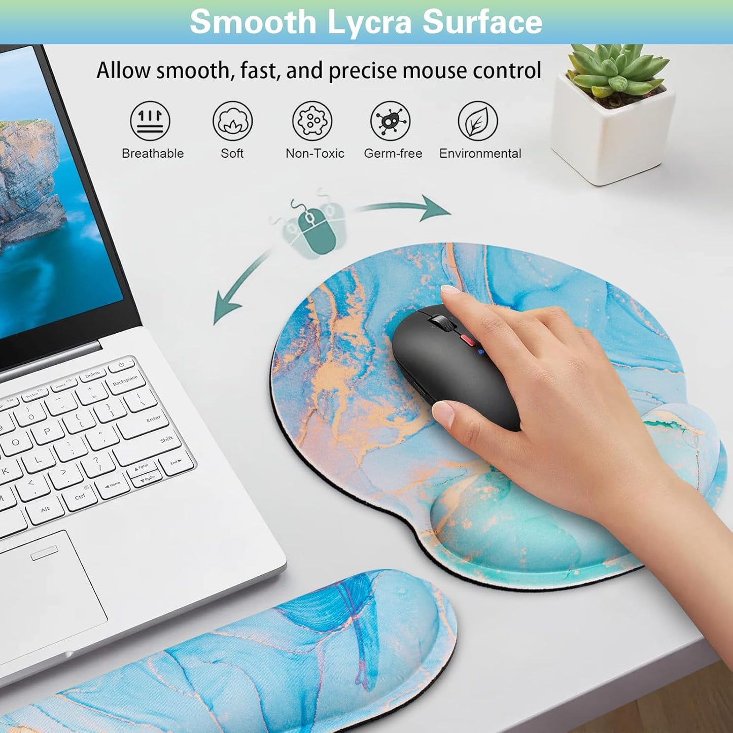 Mouse Pad with Wrist Rest Set, Qomolama 3-in-1 Wrist Support Mouse Pad Set, Floral Gaming Mousepad with Anti-Skid Base,Ergonomic Mouse Pad,Memory Foam Keyboard Gel Wrists Rest