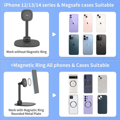 VRIG Magnetic Wireless Charger Phone Stand 360°Rotation Desktop Phone Holder Adjustable Cell Phone Stand for iPhone 17/17pro/16/15/14/13 Series Foldable Wireless Charging Station for Android/AirPod