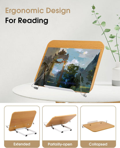 Honagu Desk Book Stand, Reading Rest Holder, Angle Adjustable for Textbooks, Documents, Cookbooks, Music Books, Tablets, Recipes (Yellow Wood)
