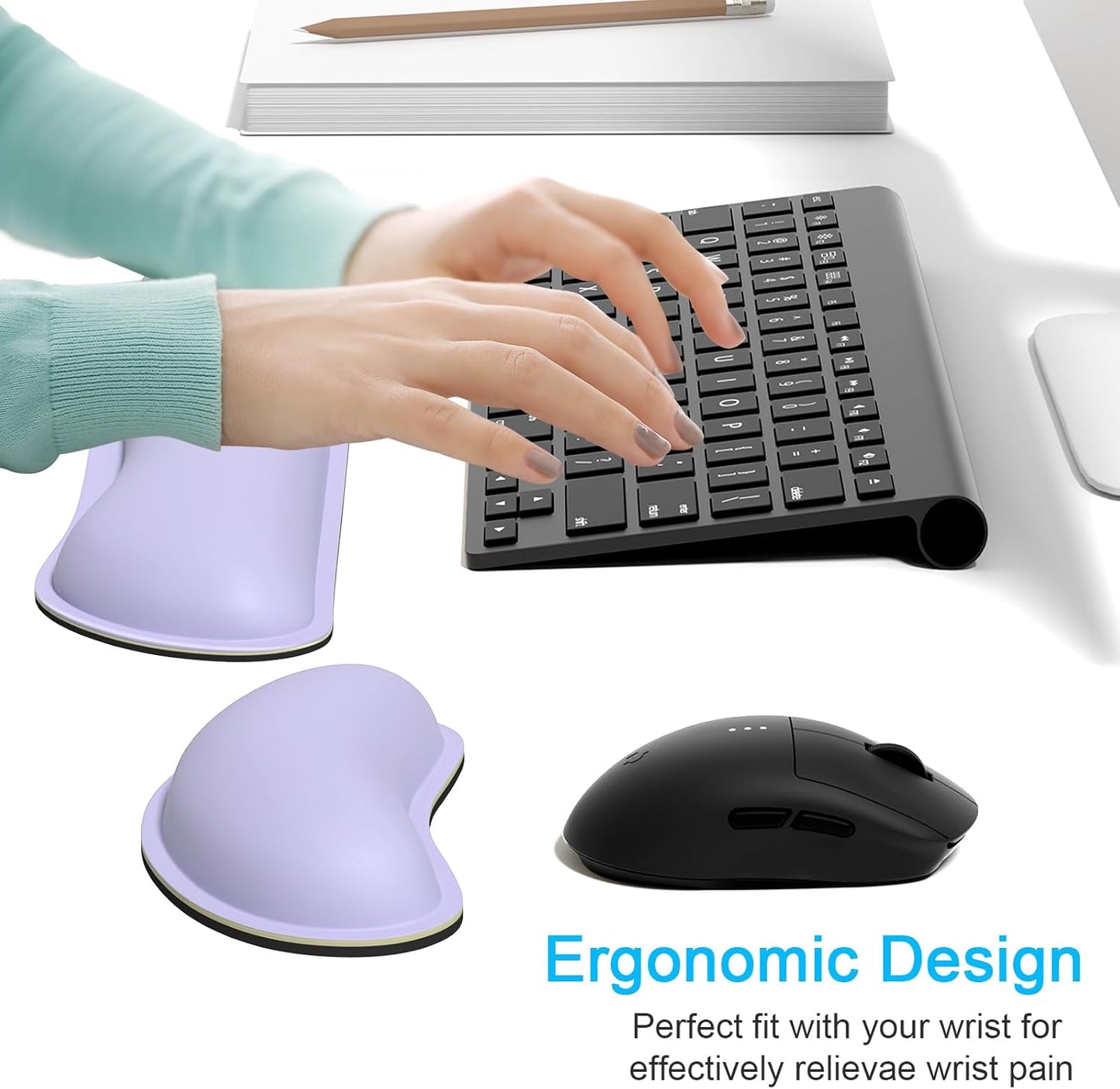 Dapesuom Keyboard Wrist Rest Set, Cute PU Leather Wrist Cushion for Computer Keyboard and Mousepad, Memory Foam Mouse Pad Rests Support with Non-Slip Base for Typing Pain Relief Laptop, Colonial White