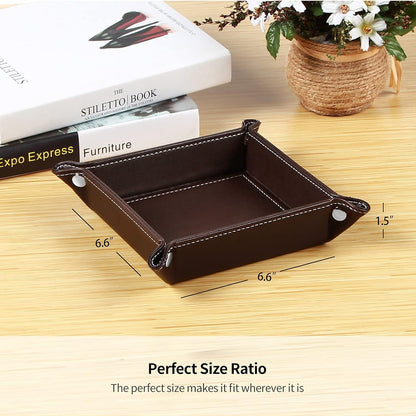 YAPISHI Key Dish Bowl for Men, Entryway Catchall Holder Bedside Table Valet Tray for Pocket Stuff, PU Leather Nightstand Organizer for Dice/Coins/Wallet/Watch/Rings/Sunglasses, Dresser/Coffee Table