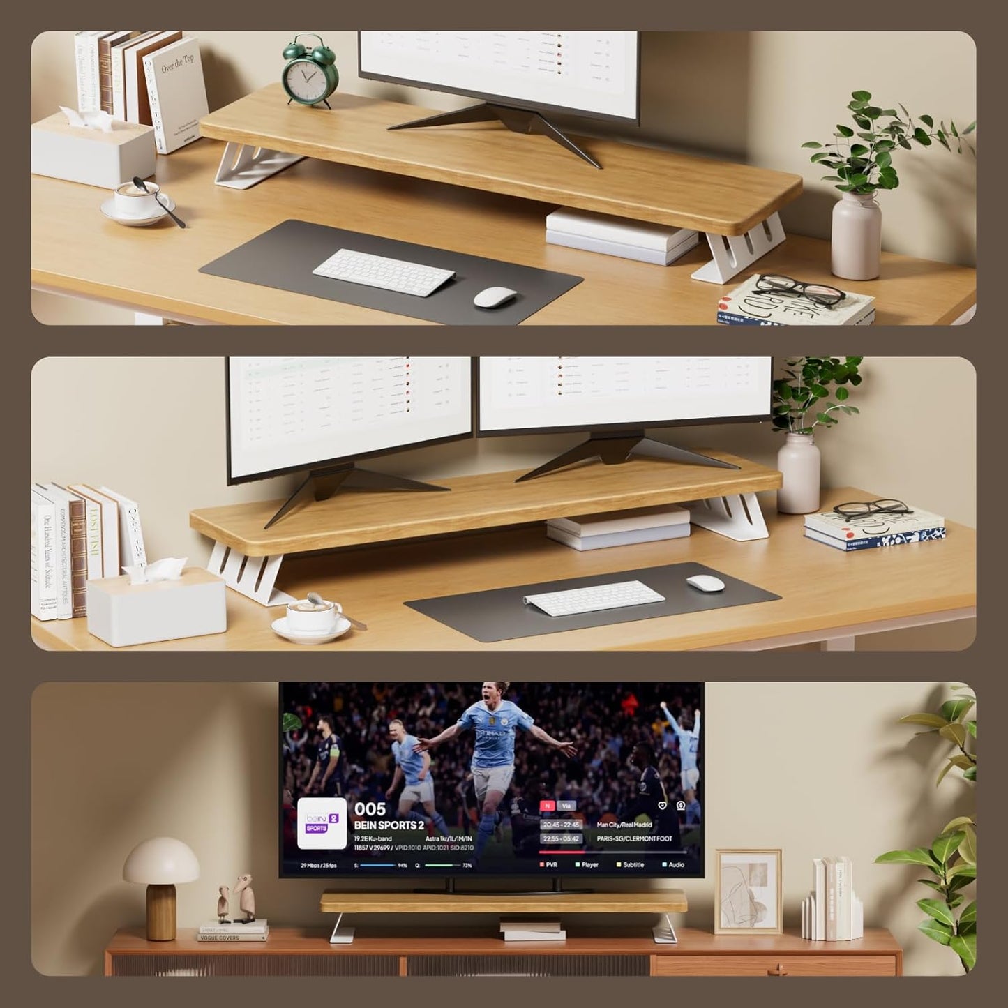 Monitor Stand Riser, 39 Inch Large Wood Monitor Stands for 2 Monitors