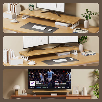 Monitor Stand Riser, 39 Inch Large Wood Monitor Stands for 2 Monitors