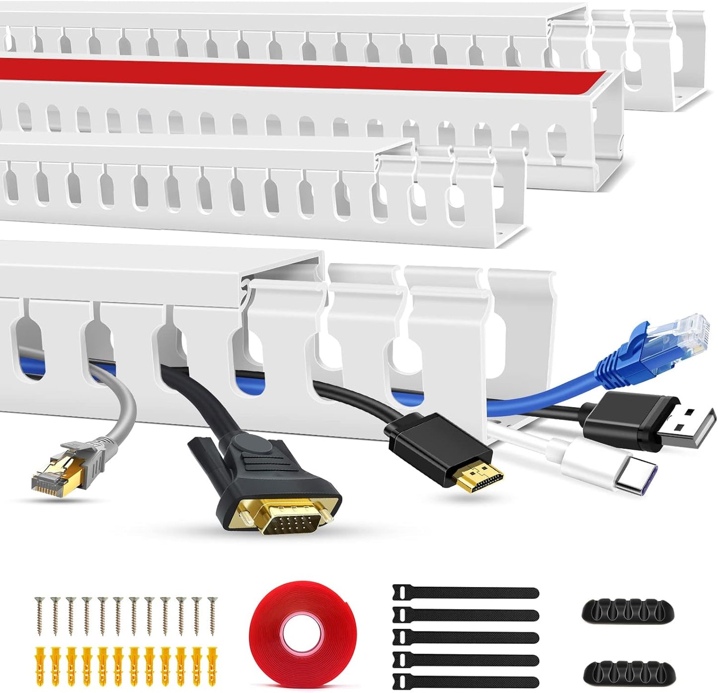 Open Slot Wire Duct Kit, 62.8"(4 x 15.7) Server Rack Cable Management, Cable Management Raceway for Hide Network HDMI VGA Cable, Wiring Raceway Cable Duct, Desk Wire Channel, 4 Pack, Grey