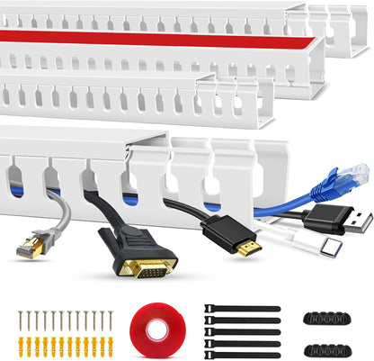 Open Slot Wire Duct Kit, 62.8"(4 x 15.7) Server Rack Cable Management, Cable Management Raceway for Hide Network HDMI VGA Cable, Wiring Raceway Cable Duct, Desk Wire Channel, 4 Pack, Grey