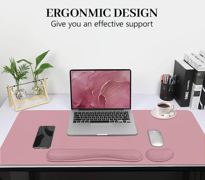 Mouse Pad and Keyboard Wrist Rest, 3-in-1 Large Keyboard and Mouse Pad Set, Ergonomic Wrist Rest for Computer Keyboards, Non-Slip Desk Mat Protector for Women (Purple Pink, 31.5" X 15.7")