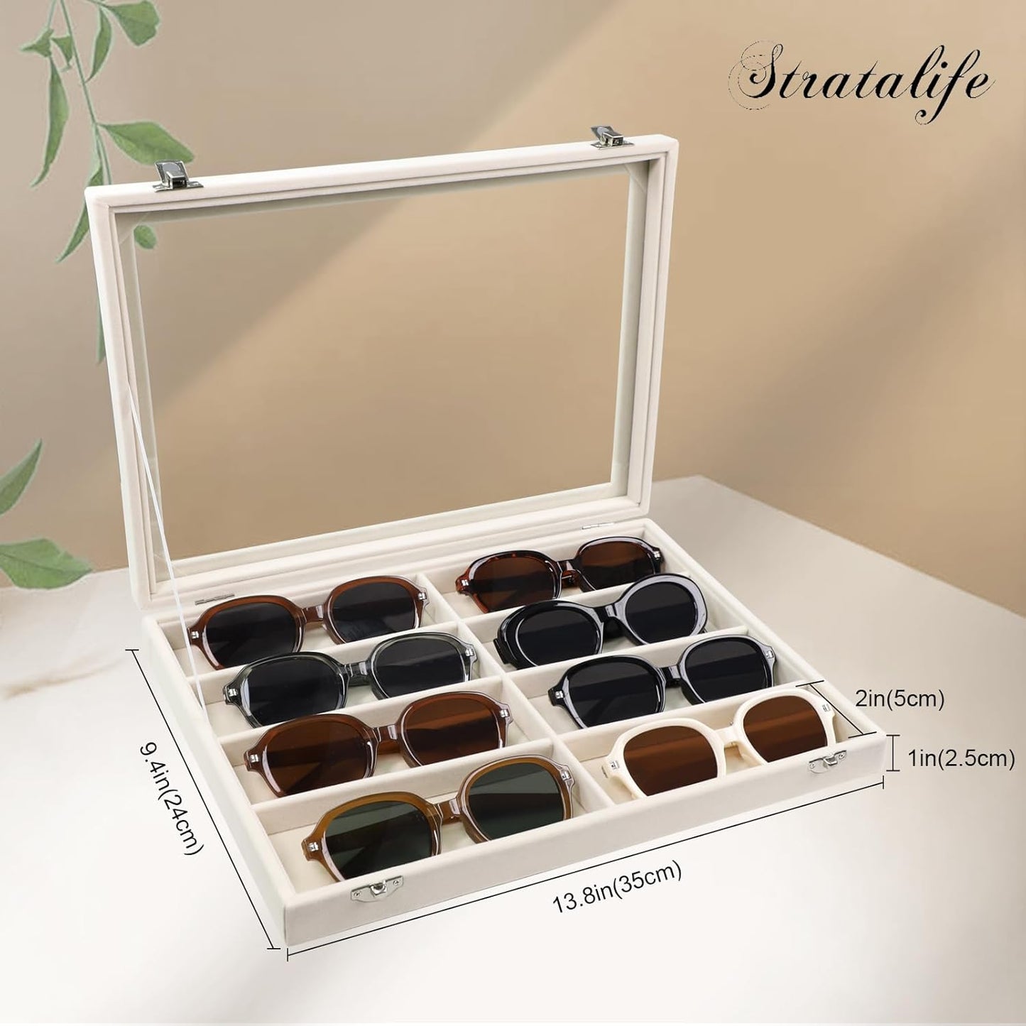 Stratalife Jewelry Organizer Bracelet Organizer Storage Box 12 Grid Stackable Jewelry Tray with Lid Velvet Jewelry Box for Drawer Necklace Bracelet Display Storage Organizer Box (Beige)
