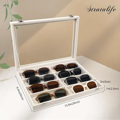 Stratalife Jewelry Organizer Bracelet Organizer Storage Box 12 Grid Stackable Jewelry Tray with Lid Velvet Jewelry Box for Drawer Necklace Bracelet Display Storage Organizer Box (Beige)