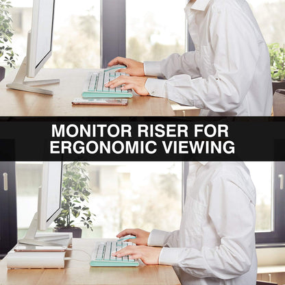 PG Silver Monitor Stand Riser with 4-Port USB Charging ports, Convenient keyboard organiser,Desktop Organizer for Computer, Laptop, TV, Printer - Ergonomic Keyboard Tray & Storage Shelf.
