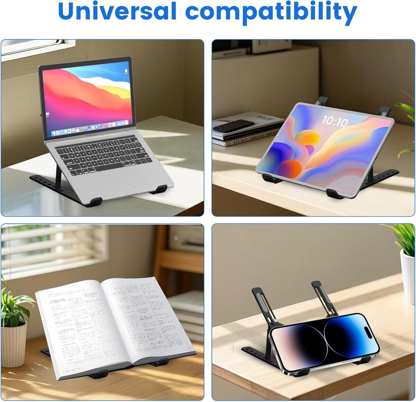 Premium Portable Aluminum Laptop Stand for Desk, 7 Angles Adjustable Tilt, Heavy-Duty Laptop Riser, Foldable, Slim & Lightweight Travel-Friendly Stand for Desk & Workstation, Black