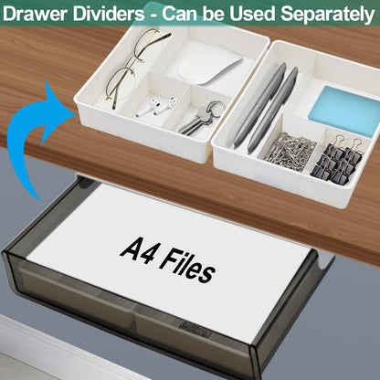 SVNNELP Under Desk Table Drawer Storage Organizer, Slide Out Drawer with 4 Compartments Divider,Pencil Storage Self-Adhesive Tray Under Table (M/Clear Black+White)