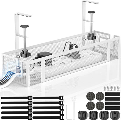 Under Desk Cable Management Tray, GZOKMOG 15.75" No Drill Cable Management Under Desk, Heavy Duty Metal Cord Organizer, Home Office Wire Management for Standing/Gaming Desk, 1 Pack Black
