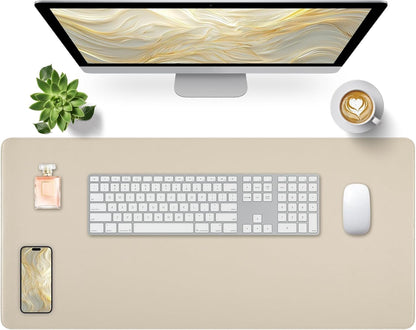 Bloss Leather Desk Pad and Keyboard Wrist Rest, Large Mouse Pad + Keyboard Pad+Mouse Wrist Support, Non-Slip Desk Mat Protector for Office, Home(31.5×15.7 Inches,Beige)