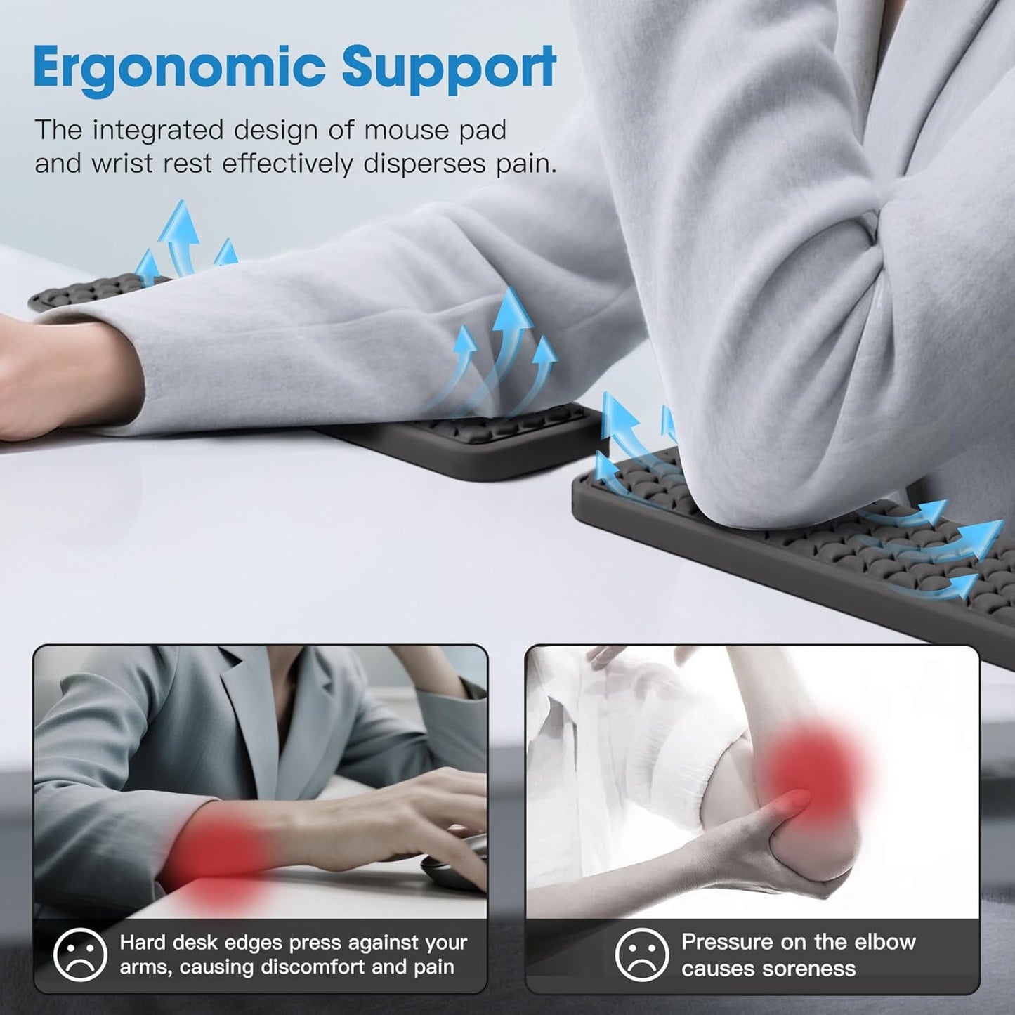 MEKASS L-Shaped Desk Elbow Pad for Desk, Memory Foam Elbow Support Padding with Non-Slip, 2-Piece Ergonomic Desk Edge Cushion, Wrist Comfort Support for Office Home (Diamond Black)