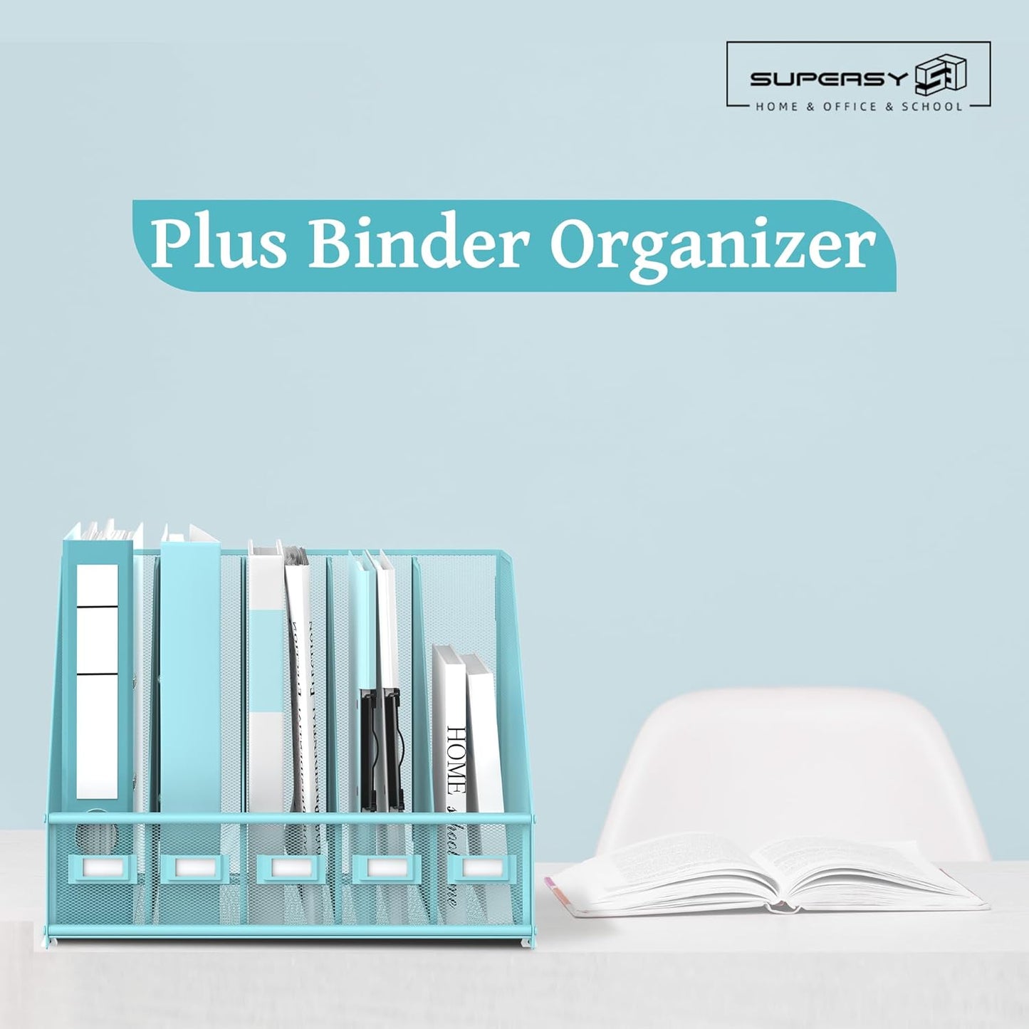 SUPEASY Desk Organizers Metal Desk Magazine File Holder with 5 Vertical Compartments Rack File Organizer for Office Desktop, Classroom, Home Workspace, Black