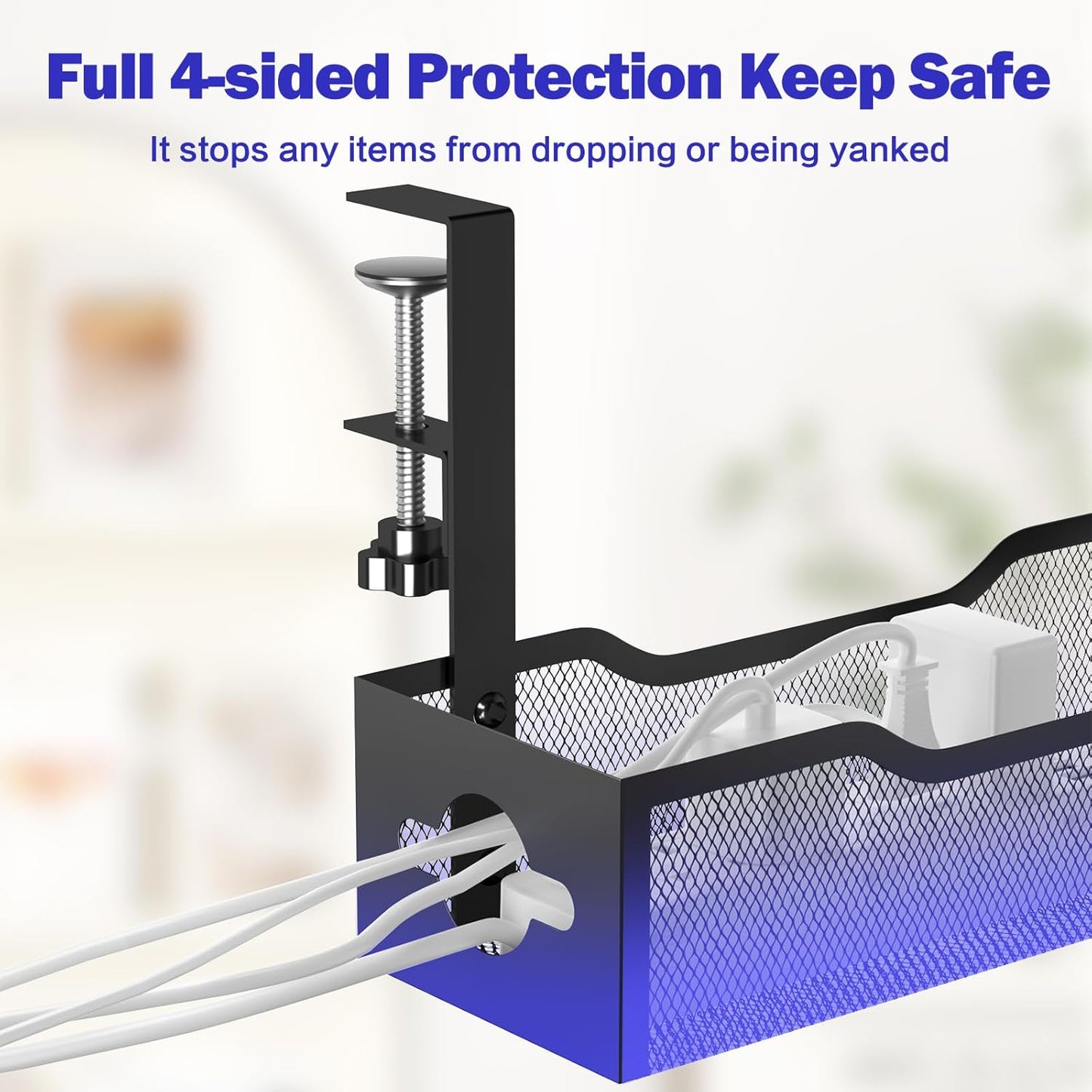 Under Desk Cable Management Tray 25.12", Extra Large Cable Management No Drill, Extended Cord Organizer with Adjustable Clamps, Black