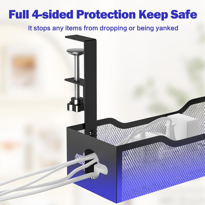 Under Desk Cable Management Tray 25.12", Extra Large Cable Management No Drill, Extended Cord Organizer with Adjustable Clamps, Black