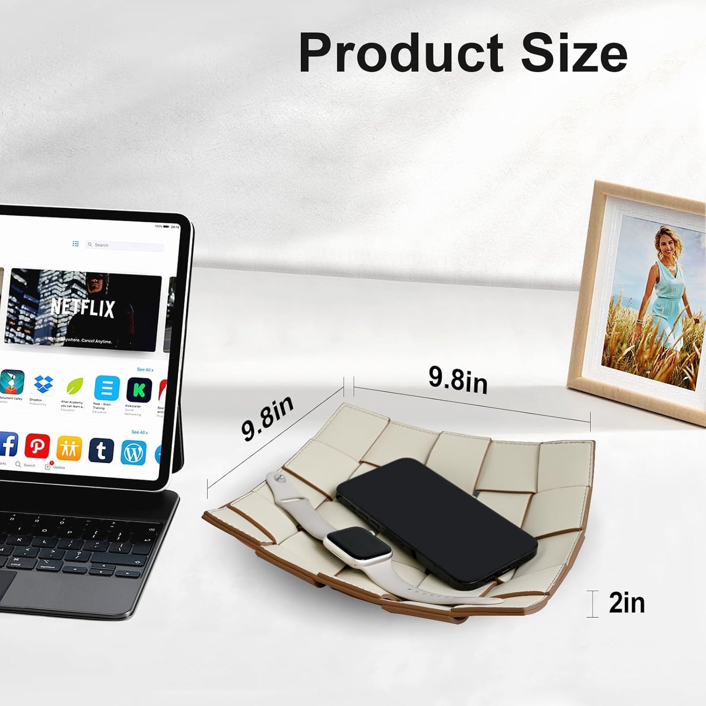 Valet Tray PU Leather Key Holder Bowl for Men Entryway Table Nightstand Desk Tray for Wallet, Keys Men's Gift - Brown & Black, 9.8" L x 9.8" W x 2" H
