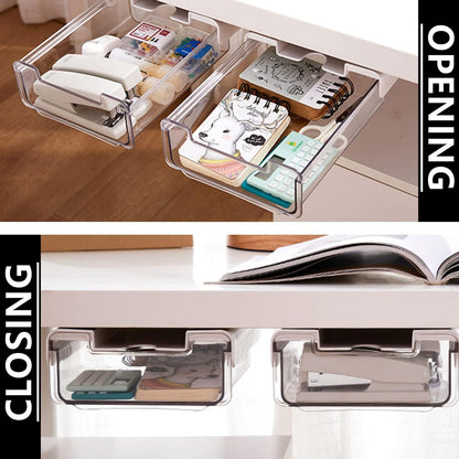 RHBLME 5 Pack Under Desk Drawer, Under Shelf Drawers Slide Out Self-Adhesive Standing Desk Drawer Attachment, Plastic Workspace Organizers for Office Home School