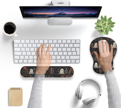 Ghost Book Mousepad with Wrist Rest Halloween Computer Keyboard Mouse Pad Black Cute, Mouse Pad with Wrist Rest for Computer Keyboard, 2 In1 Mousepad with Wrist Support Easy Typing&Relieve Wrist Pai
