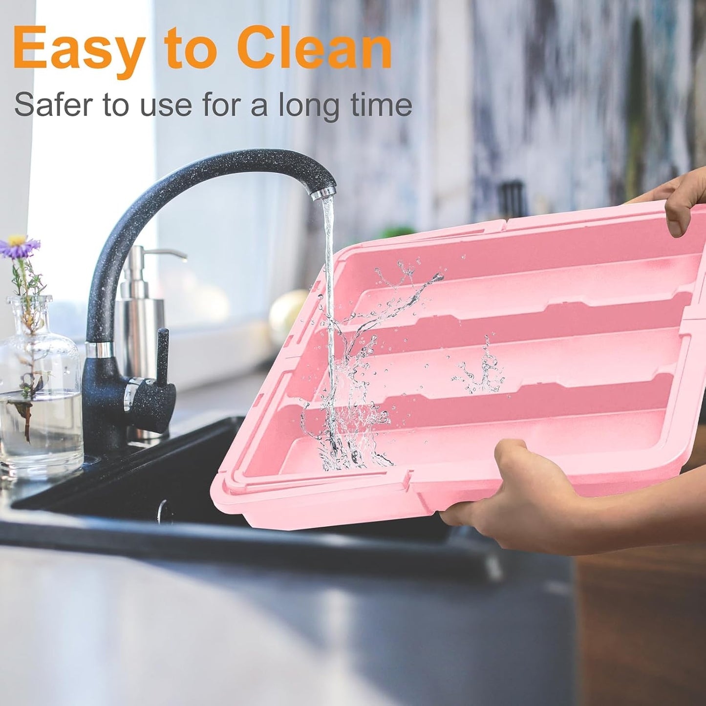 Homecor Large Utensil Organizer for Kitchen Drawer, Expandable Silverware Drawer Organizer Cooking Tray, Cutlery and Flatware Utensil Holder Kitchen Spatula Tools Storage with 3 Dividers, Grey