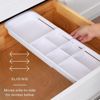 YouCopia DrawerFit Sliding Drawer Tray with Adjustable Dividers, Expandable Kitchen Storage Organizer, Speckled White