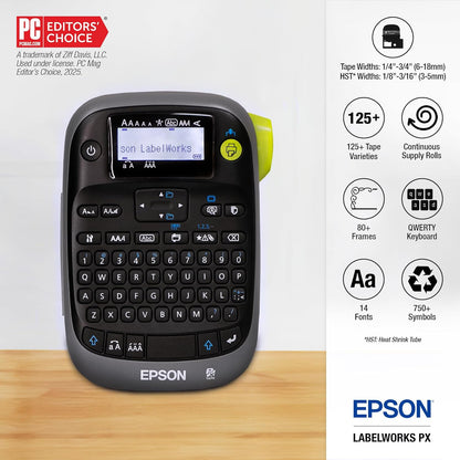 LABELWORKS Epson LW-PX300 Industrial Label Maker for Office – Compatible with Stickers, Magnets, and Shrink Tube, Portable Handheld Design, Label Maker and Tape Only