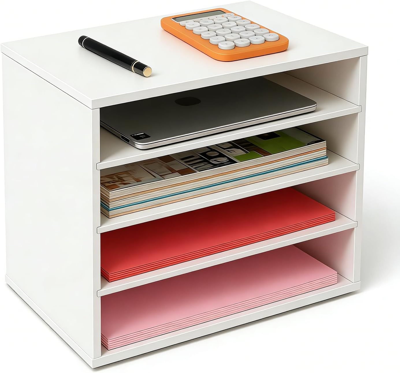 EMERIT Paper Organzier Wood Desktop Organizer Storage Letter Tray File Sorter with Adjustable Shelves for Home Office