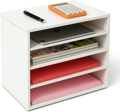 EMERIT Paper Organzier Wood Desktop Organizer Storage Letter Tray File Sorter with Adjustable Shelves for Home Office