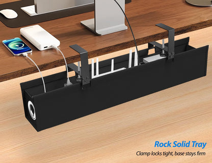 Under Desk Cable Management Tray, 30" Cord Organizer for Table with Oxford Fabric, 60LBS Capacity, No Drill Installation, Cable Management Fits Most Desks, Gaming Setup & Home Office