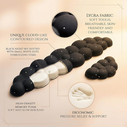 Cloud Wrist Rest Set for Keyboard and Mouse, Includes Cute Coaster, with Computers and Laptops（Purple Star Set）