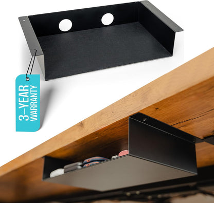 Under Desk Drawer Slide Out Attachment - Carbon Steel Undermount Table Drawer with Cable Management, Pull Out Add-On Storage for Office & Standing Desks (13" x 8" x 2.8")