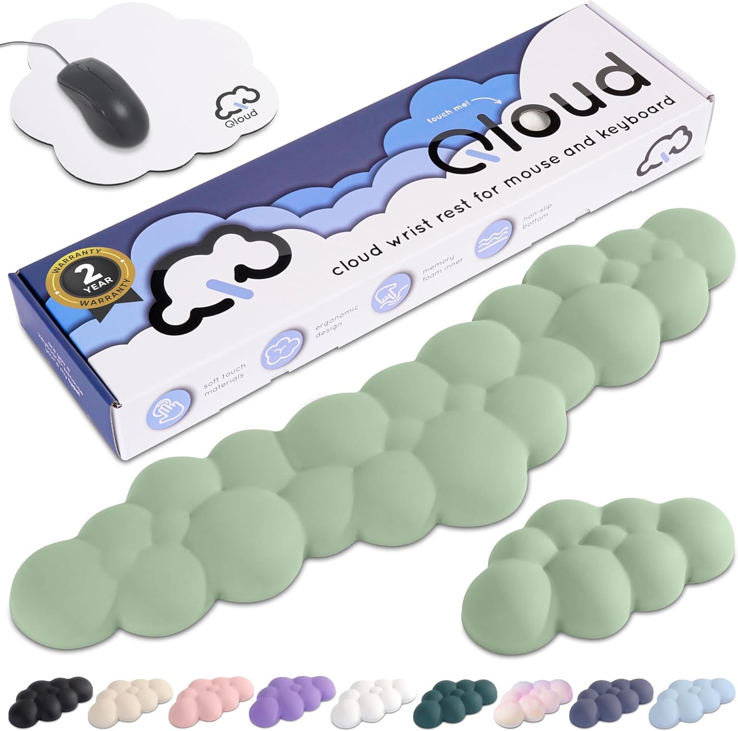 Cloud Keyboard Wrist Rest – Create-ables Qloud Cloud Wrist Rest for Computer Keyboard and Mouse, Ergonomic Memory Foam Wrist Pad with Non-Slip Base, Includes Cloud Mouse Pad – White