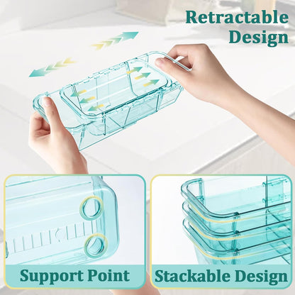14 Pcs Adjustable Clear Drawer Organizer, Extendable Vanity Storage Bins, Desk Drawer Organizer Set for Makeup, Cosmetics, Bedroom, and Gadgets, Purple