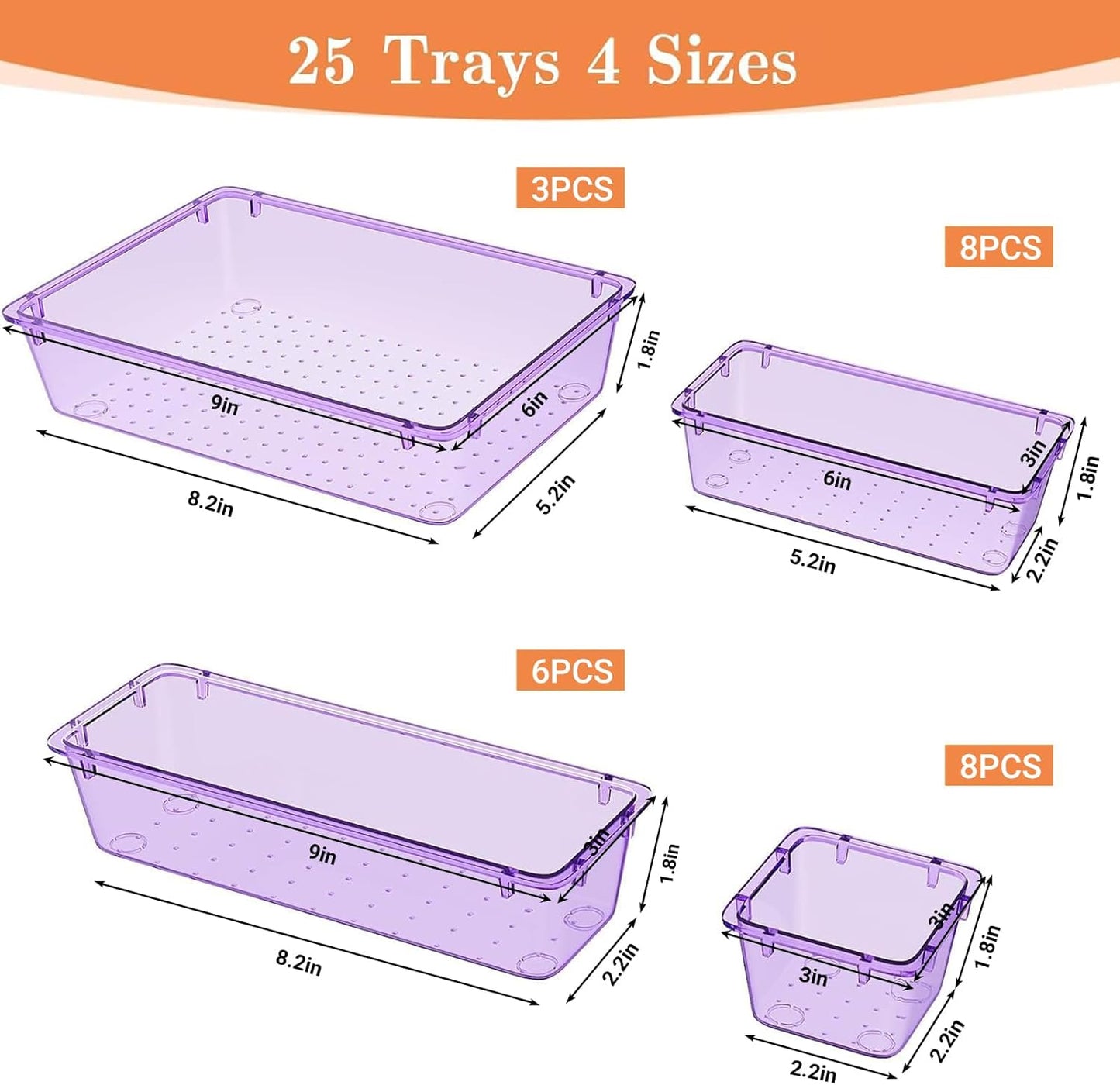 SpaceHacks 25 PCS Plastic Drawer Organizer Set, 4-Size Versatile Organizer Tool Trays & storage Bins for Makeup, Jewelry, and Gadgets in Bathroom, Bedroom and Office,Clear Black
