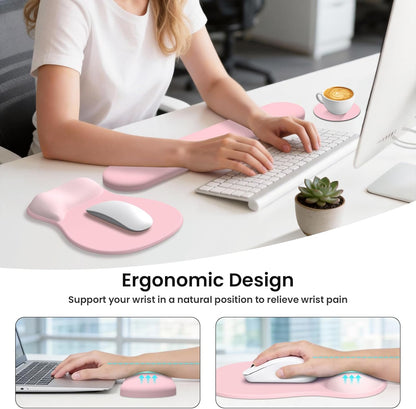 AKIT Ergonomic Mouse Pad and Keyboard Wrist Rest Set, Gel Memory Foam Wrist Rest with Non-Slip Base, 3-in-1 Mousepad Set for Pain Relief, Desk Accessories for Gaming, Home, Office(Black)